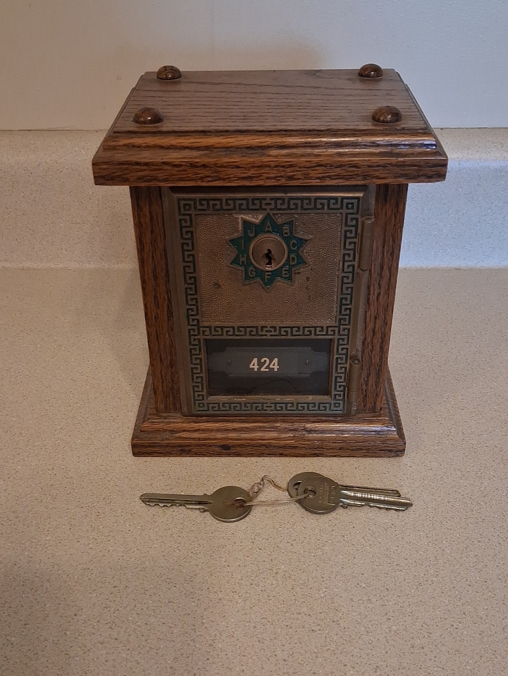 Antique Style Oak Post Office Box with Number 424 - Homemade